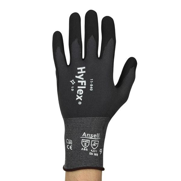 Foam Nitrile Coated Gloves, Palm Coverage, Black/Gray, 6, PR