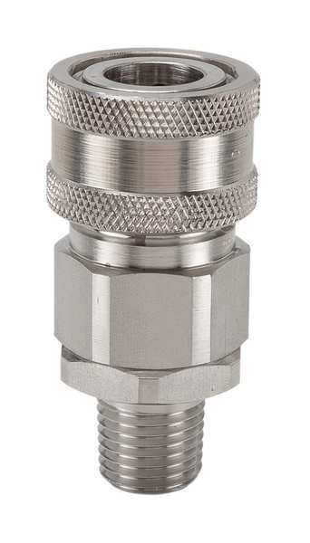 Hydraulic Quick Connect Hose Coupling, 316 Stainless Steel Body, Sleeve Lock, 1/4