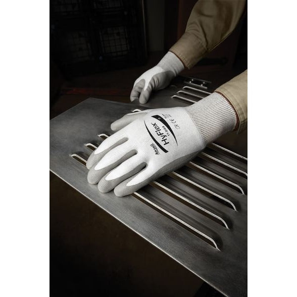 Hyflex Cut-Resistant Coated Gloves, A2 Cut Level, Dipped, Polyurethane, Gray, XL (Size 10), 1 Pair