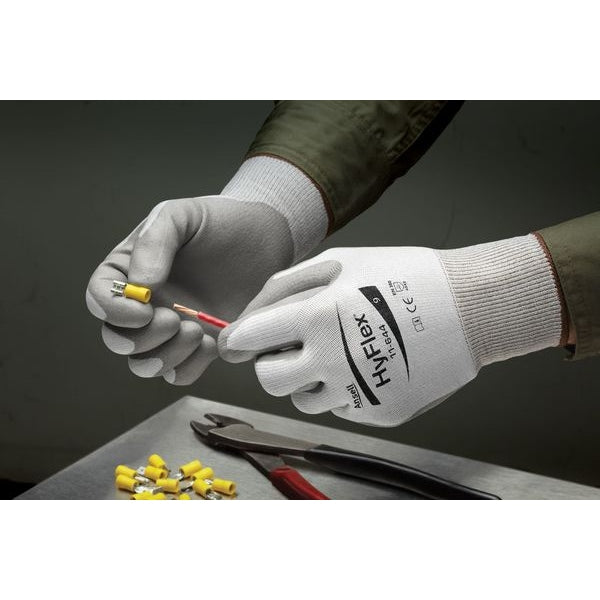Hyflex Cut-Resistant Coated Gloves, A2 Cut Level, Dipped, Polyurethane, Gray, XL (Size 10), 1 Pair