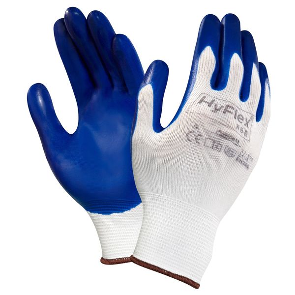 Nitrile Coated Gloves, Palm Coverage, Blue/White, M, PR