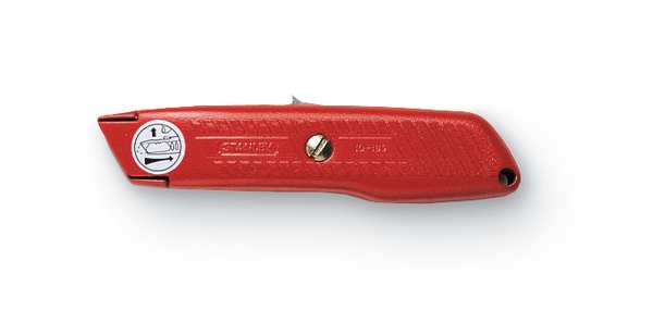 Safety Knife, Self-Retracting, 5 7/8 in L, Rounded Steel Safety Blade, General Purpose, Orange