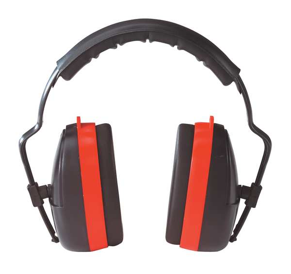 MaxiMuff Multi-Position Ear Muffs, Foldable, Dielectric, Passive Protection, NRR 28 dB, Black/Red