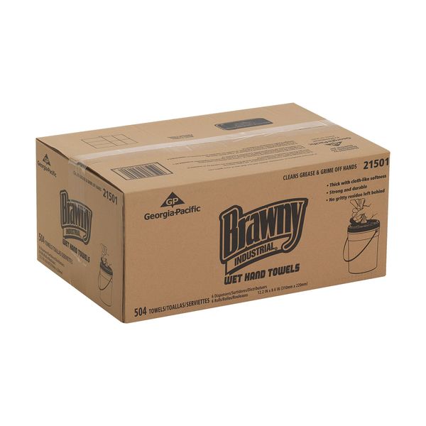 Wet Hand Towel, Brawny, 84 Wipes/Bucket, 12 13/64 in L x 8 39/64 in W Wipe, Fresh Fragrance, 6 Pack