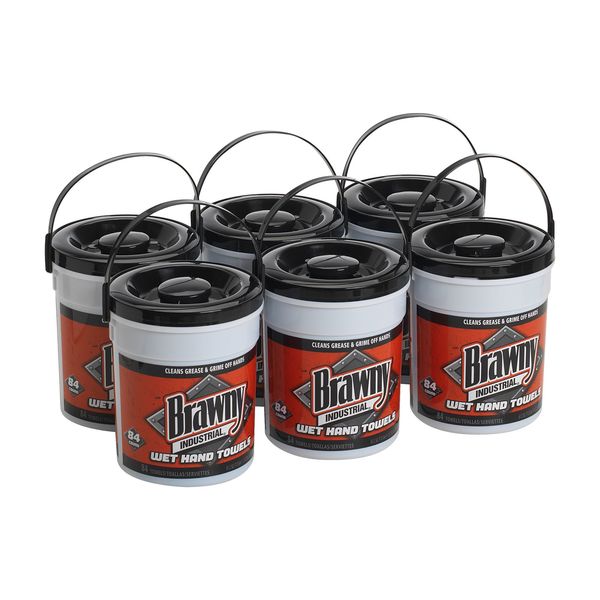 Wet Hand Towel, Brawny, 84 Wipes/Bucket, 12 13/64 in L x 8 39/64 in W Wipe, Fresh Fragrance, 6 Pack