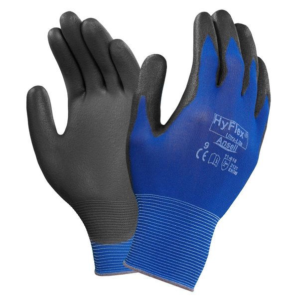Polyurethane Coated Gloves, Palm Coverage, Blue, 6, PR