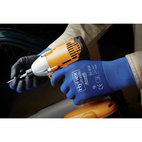 Polyurethane Coated Gloves, Palm Coverage, Blue, 7, PR