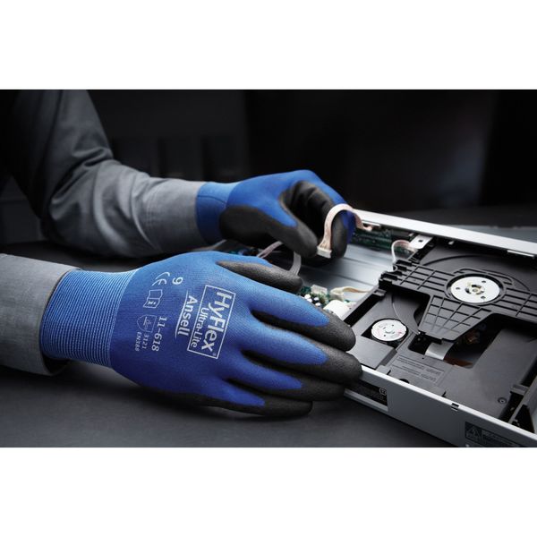Polyurethane Coated Gloves, Palm Coverage, Blue, 6, PR