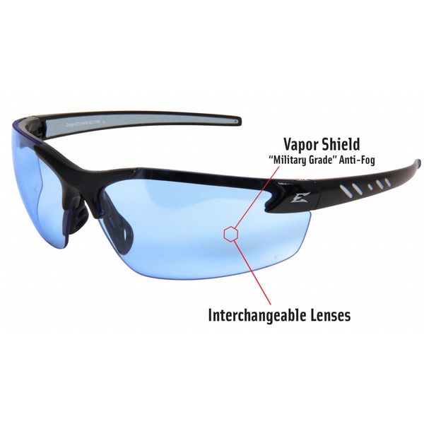 Safety Glasses, Wraparound Light Blue Polycarbonate Lens, Anti-Fog, Scratch-Resistant
