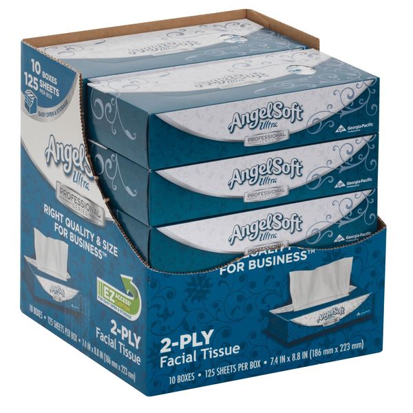 Angel Soft Ultra Professional Series 2 Ply Facial Tissue, 125 Sheets, PK 10