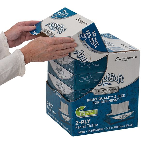Angel Soft Ultra Professional Series 2 Ply Facial Tissue, 125 Sheets, PK 10