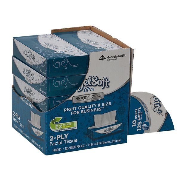 Angel Soft Ultra Professional Series 2 Ply Facial Tissue, 125 Sheets, PK 10