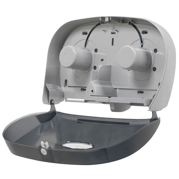 Toilet Paper Dispenser, Horizontal Double Roll, Jumbo Core, Wall Mount, Smoke