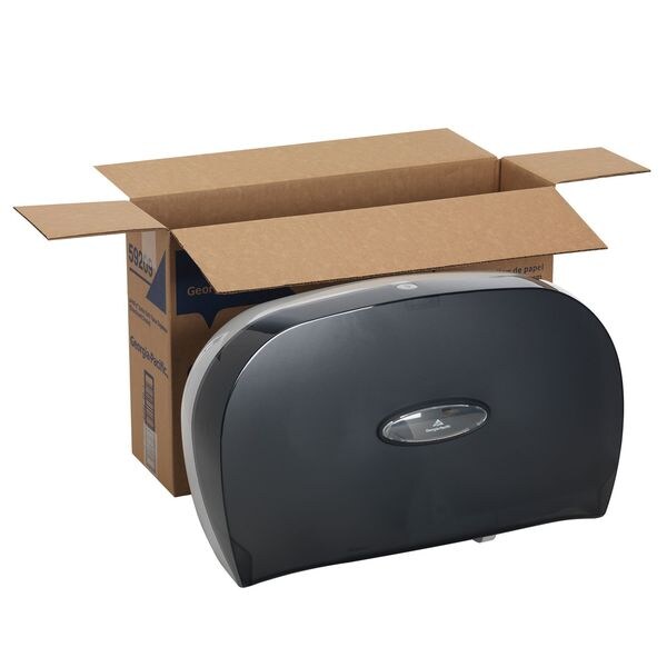 Toilet Paper Dispenser, Horizontal Double Roll, Jumbo Core, Wall Mount, Smoke