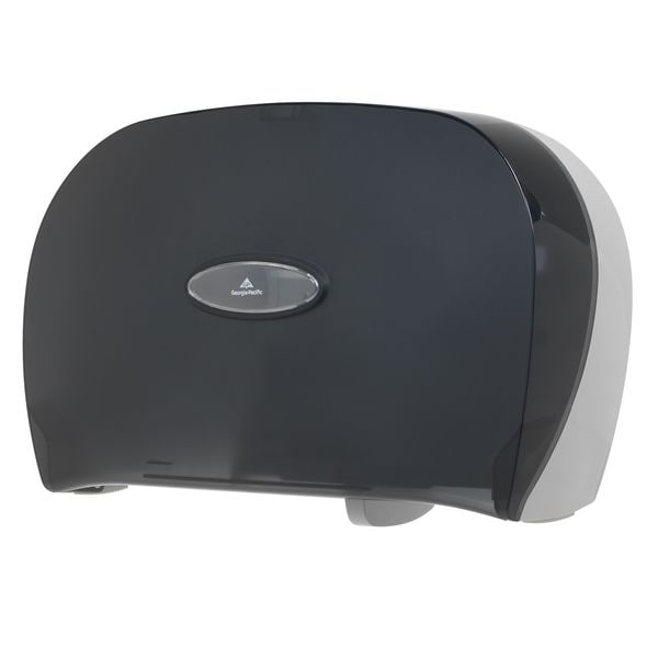 Toilet Paper Dispenser, Horizontal Double Roll, Jumbo Core, Wall Mount, Smoke