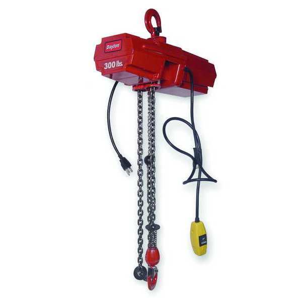 Electric Chain Hoist, 500 lb, 10 ft, Hook Mounted - No Trolley, Red