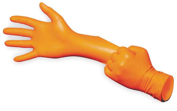 High Visibility Exam Gloves, Nitrile, Powder Free, Orange, M, 100 PK
