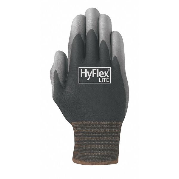 Polyurethane Coated Gloves, Palm Coverage, Black, 7, PR