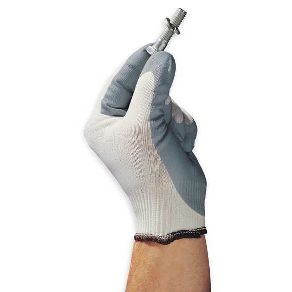 Foam Nitrile Coated Gloves, Palm Coverage, White/Gray, 7, PR