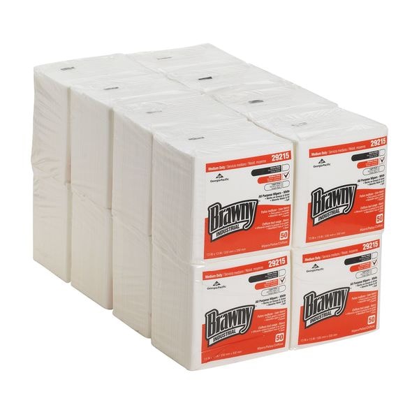 Dry Wipe, White, 1/4 Fold Poly Wrapped, Airlaid, 50 Wipes, 13 in x 13 in