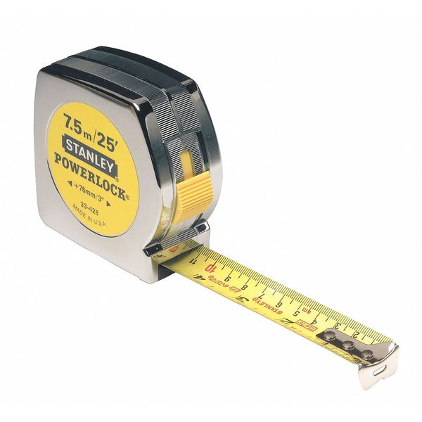 Tape Measure, Inch, Nonmagnetic Single Hook Tip, Metal, 12 ft, Narrow Blade, Manual Lock