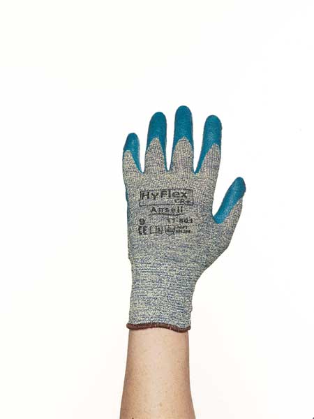 Hyflex Cut-Resistant Coated Gloves, A5 Cut Level, Foam Nitrile, Gray/Blue, Large (Size 9), 1 Pair