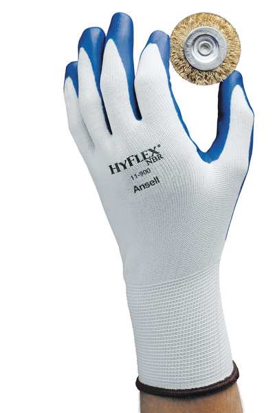 Nitrile Coated Gloves, Palm Coverage, Blue/White, M, PR