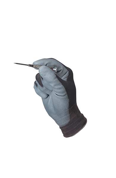 Polyurethane Coated Gloves, Palm Coverage, Black, 7, PR