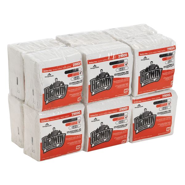 Dry Wipe, White, Bag, Nylon Scrim-Reinforced, 80 Wipes, 13 in x 13 in