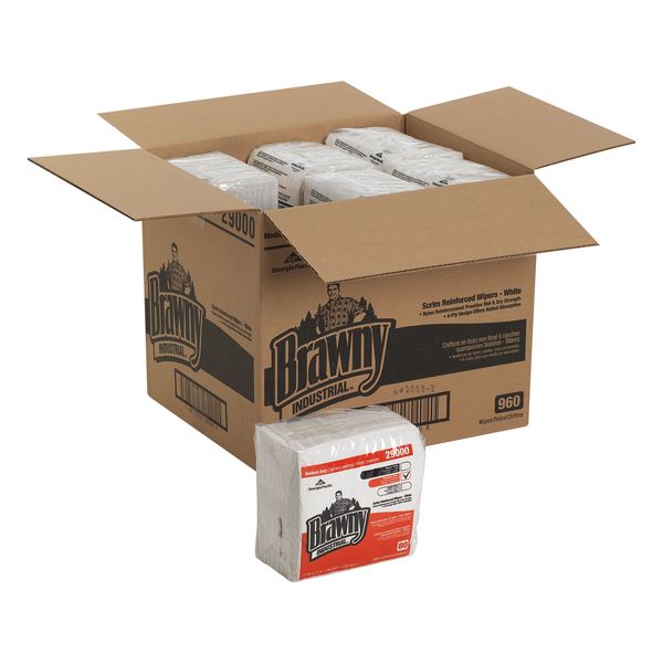 Dry Wipe, White, Bag, Nylon Scrim-Reinforced, 80 Wipes, 13 in x 13 in