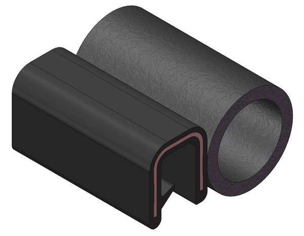 Edge Grip Seal, EPDM, 100 ft Length, 0.70075 in Overall Width, Style: Trim with a Top Bulb