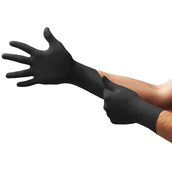 Microflex Onyx Exam Gloves with Textured Fingertips, Nitrile, Powder-Free, 2XL, Black, 100 Pack