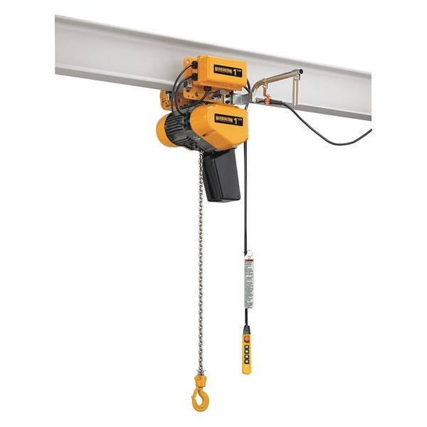 Electric Chain Hoist, 1,000 lb, 15 ft, Motorized Trolley, Yellow