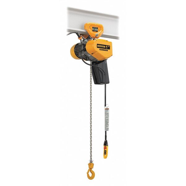 Electric Chain Hoist, 500 lb., 10 ft, Push Trolley, Yellow